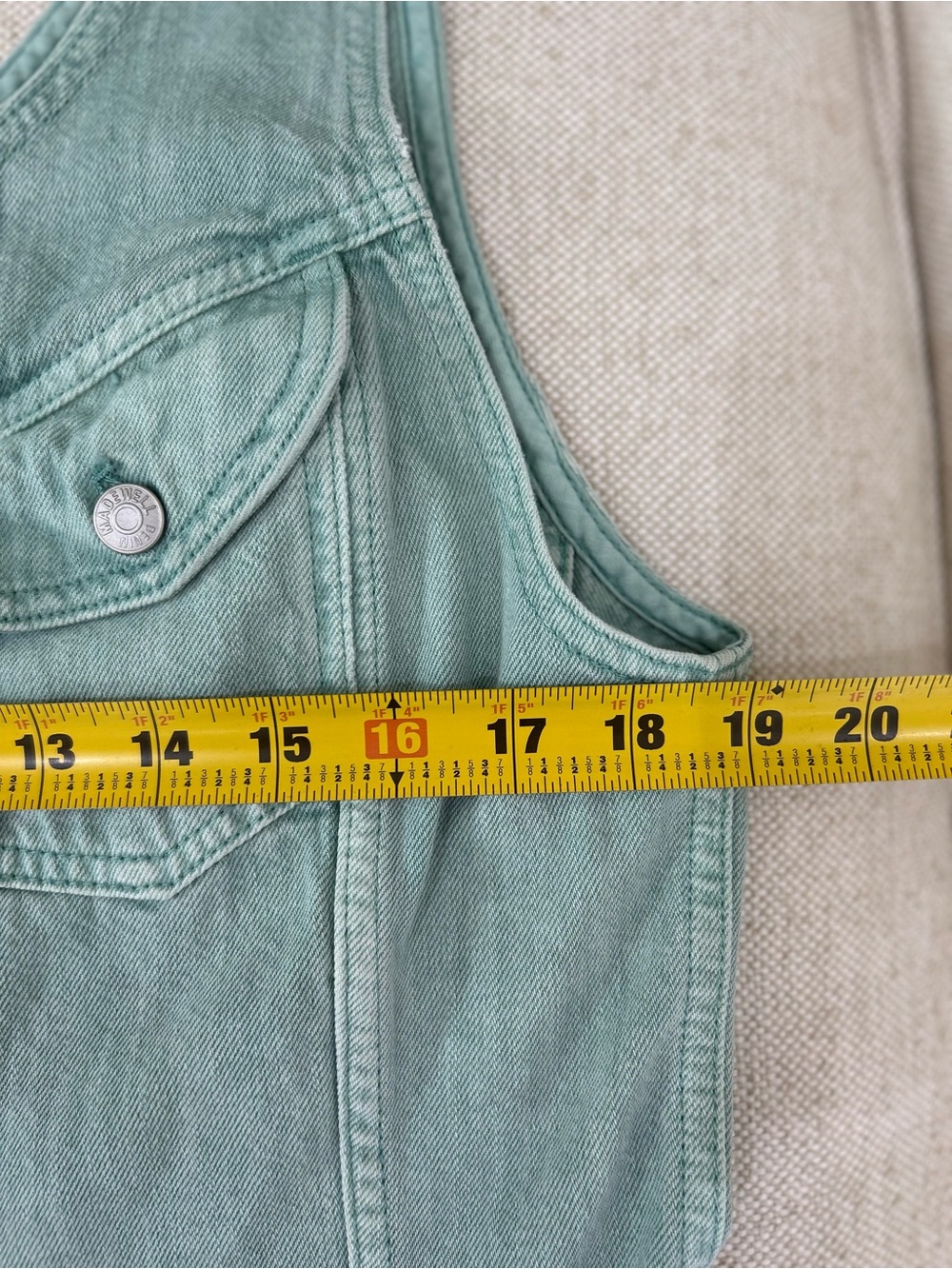 Madewell Sleeveless Mint Green Button-Front Denim Mini Dress Size 12 EUC Cotton - Picture 9 of 11